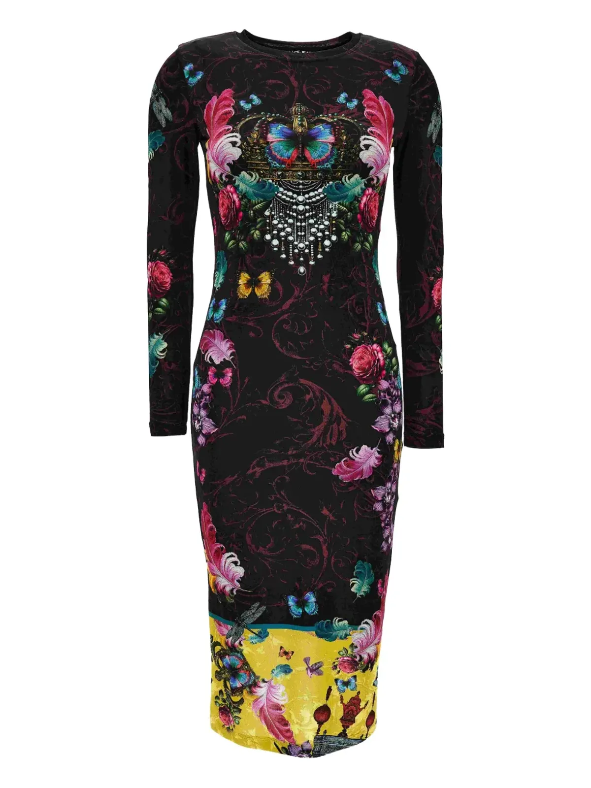Versace Jeans Couture 花柄蝶プリント ミディドレス ブラック - 画像2