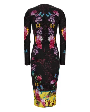 Versace Jeans Couture 花柄蝶プリント ミディドレス ブラック - サムネイル3