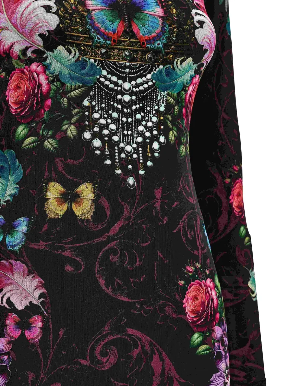 Versace Jeans Couture 花柄蝶プリント ミディドレス ブラック - 画像4