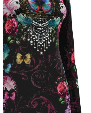 Versace Jeans Couture 花柄蝶プリント ミディドレス ブラック - サムネイル4