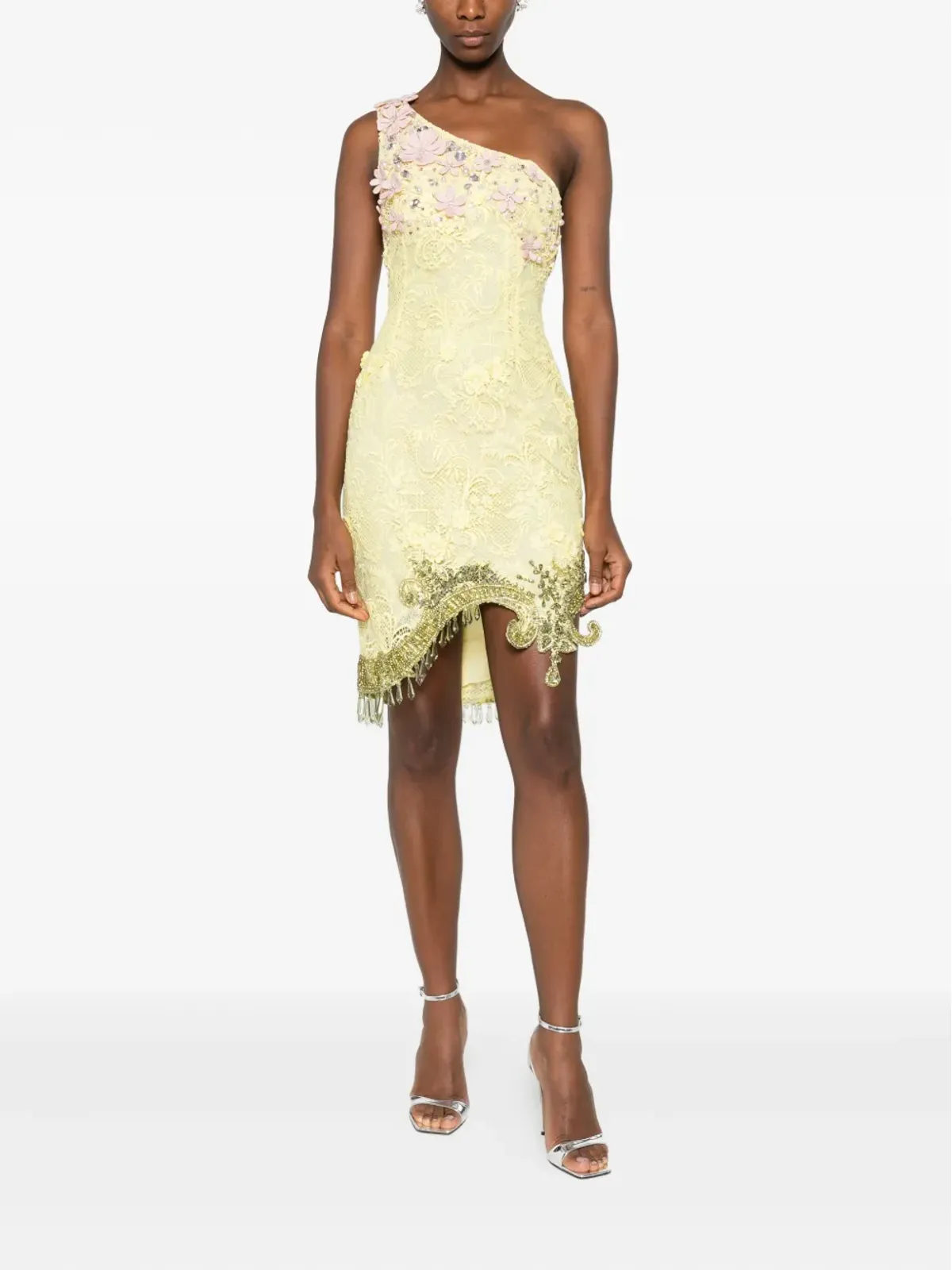 GEORGES HOBEIKA 花柄装飾のワンショルダーミニドレス - 画像2