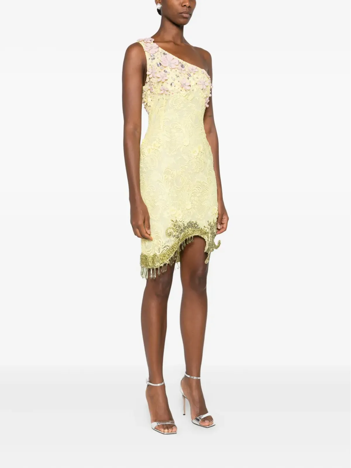 GEORGES HOBEIKA 花柄装飾のワンショルダーミニドレス - 画像3