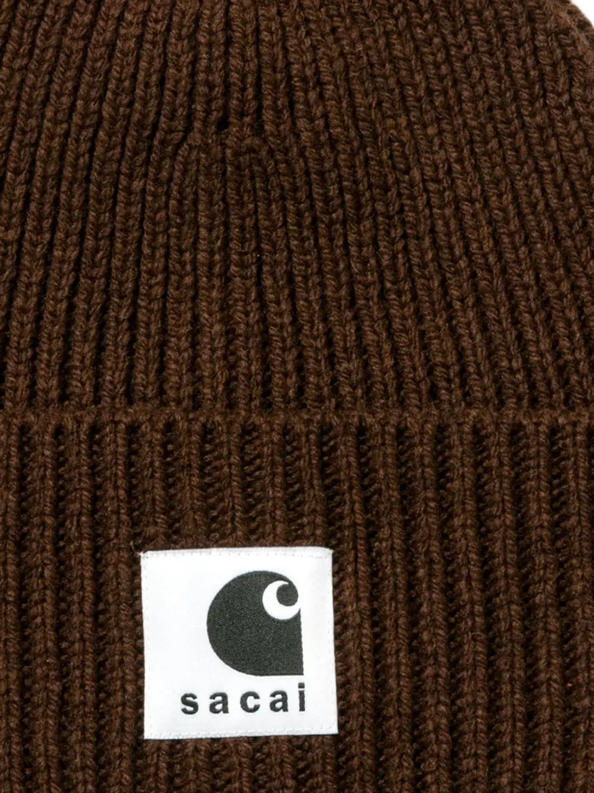 Carhartt WIP Sacai ribbed logo-patch hat - Brown - 画像2