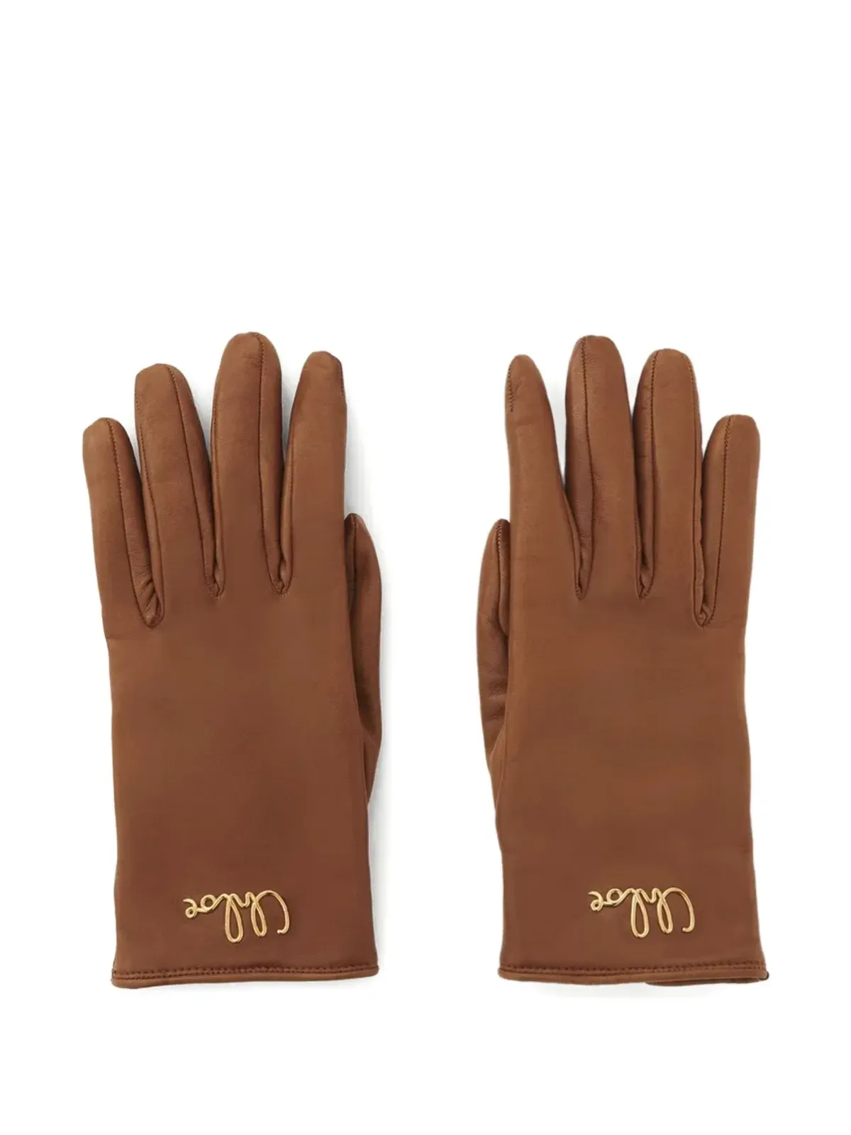 Chloé アイコニック ロゴ レザーグローブ ブラウン - 画像1