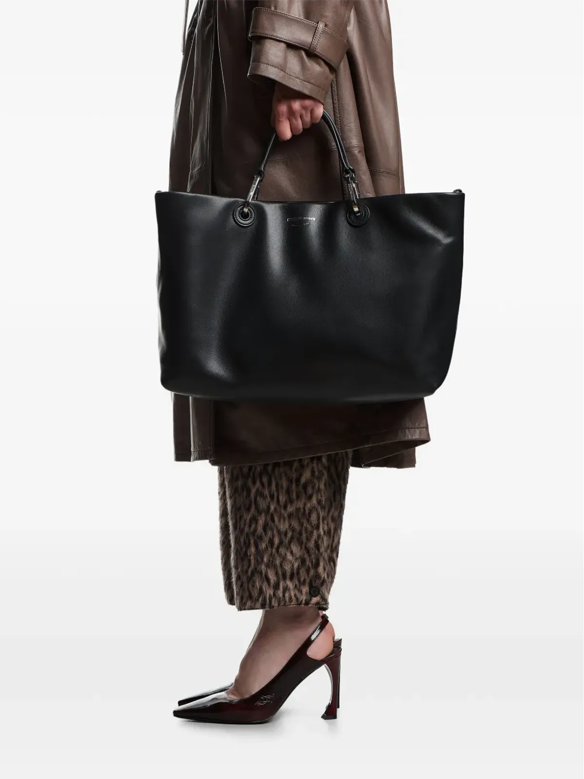 Emporio Armani トップハンドルレザートートバッグ - ブラック - 画像2