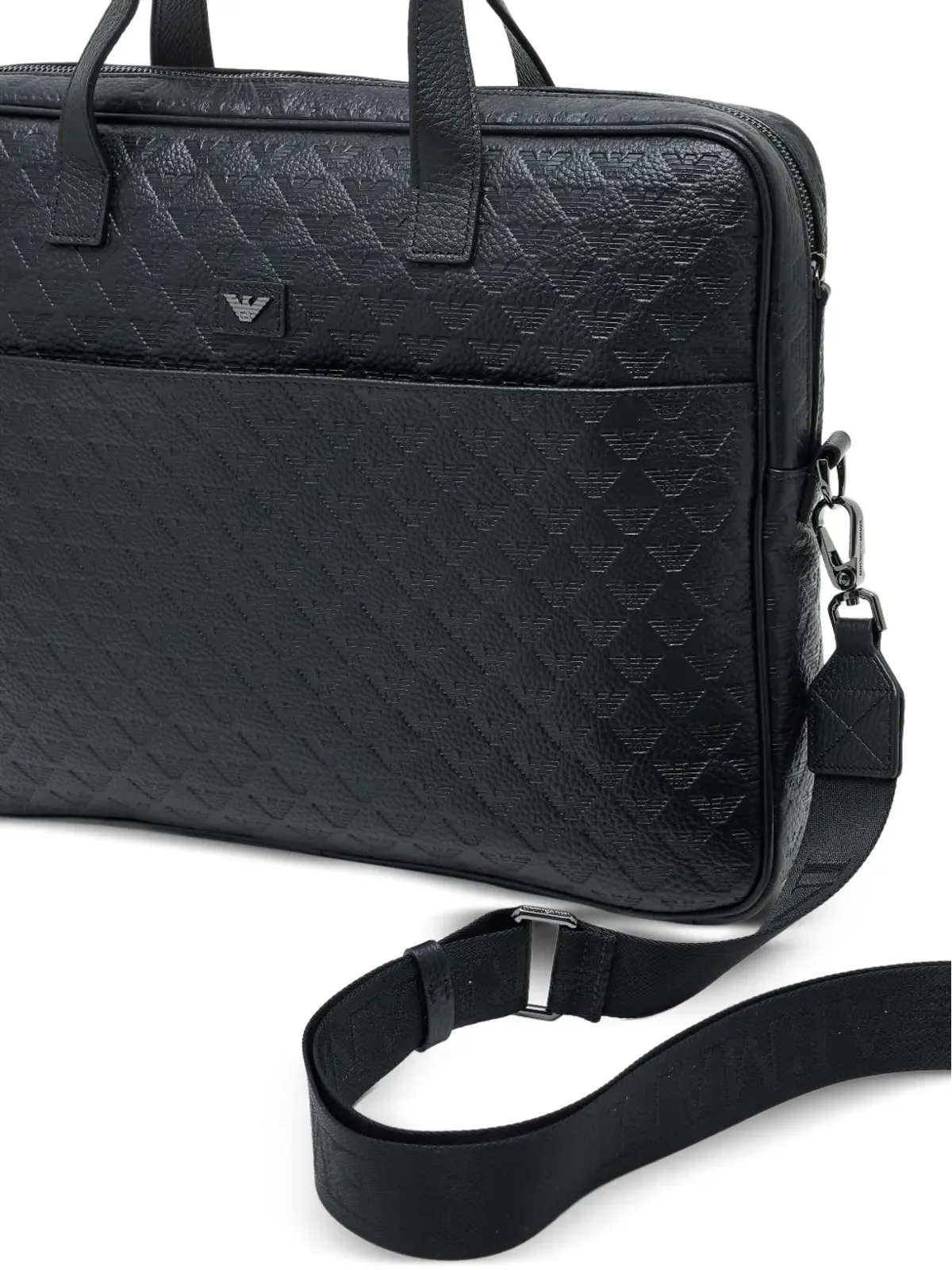 Emporio Armani イーグルモチーフ レザー ブリーフケース ブラック - 画像5
