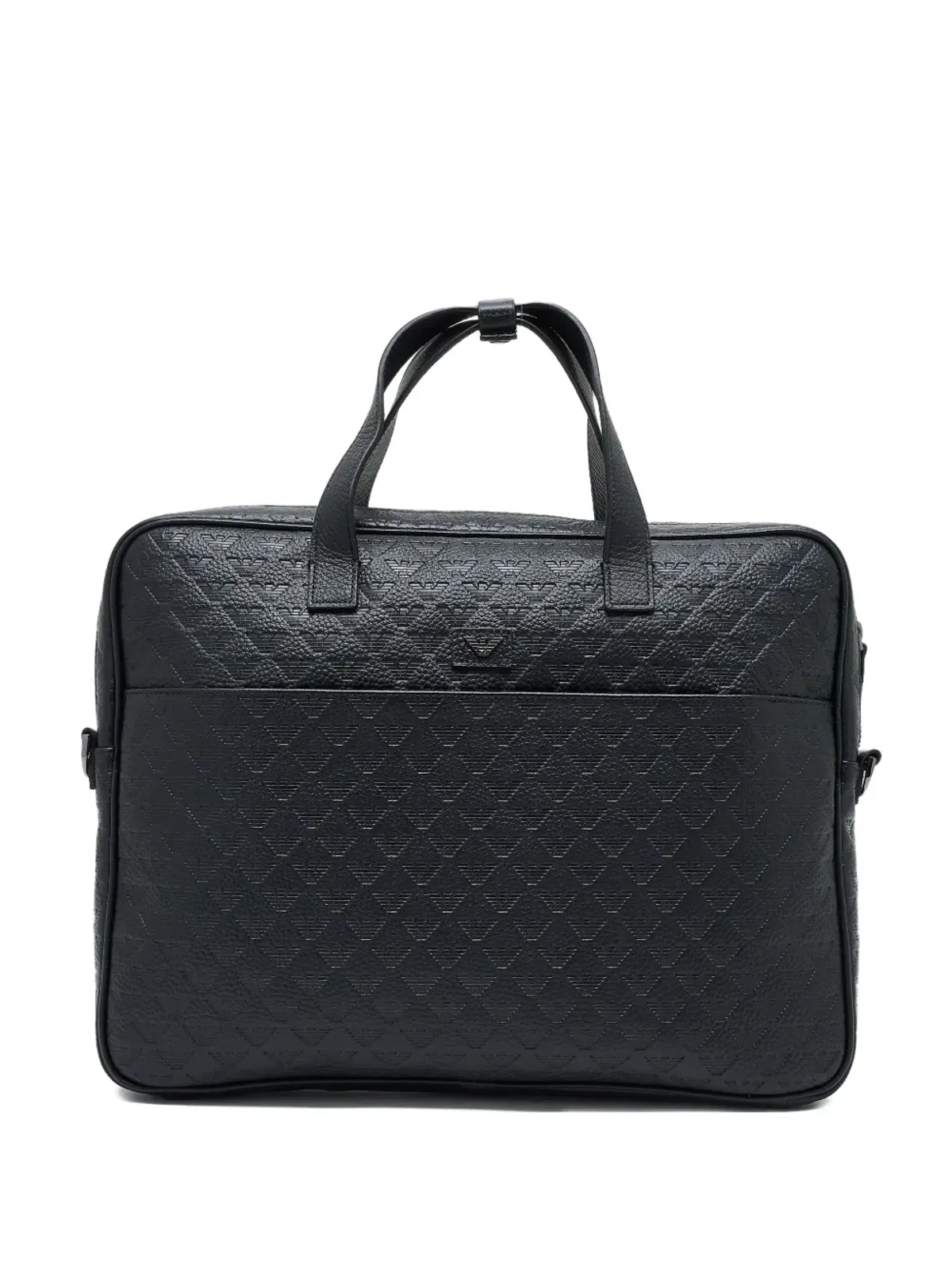Emporio Armani イーグルモチーフ レザー ブリーフケース ブラック - 画像2
