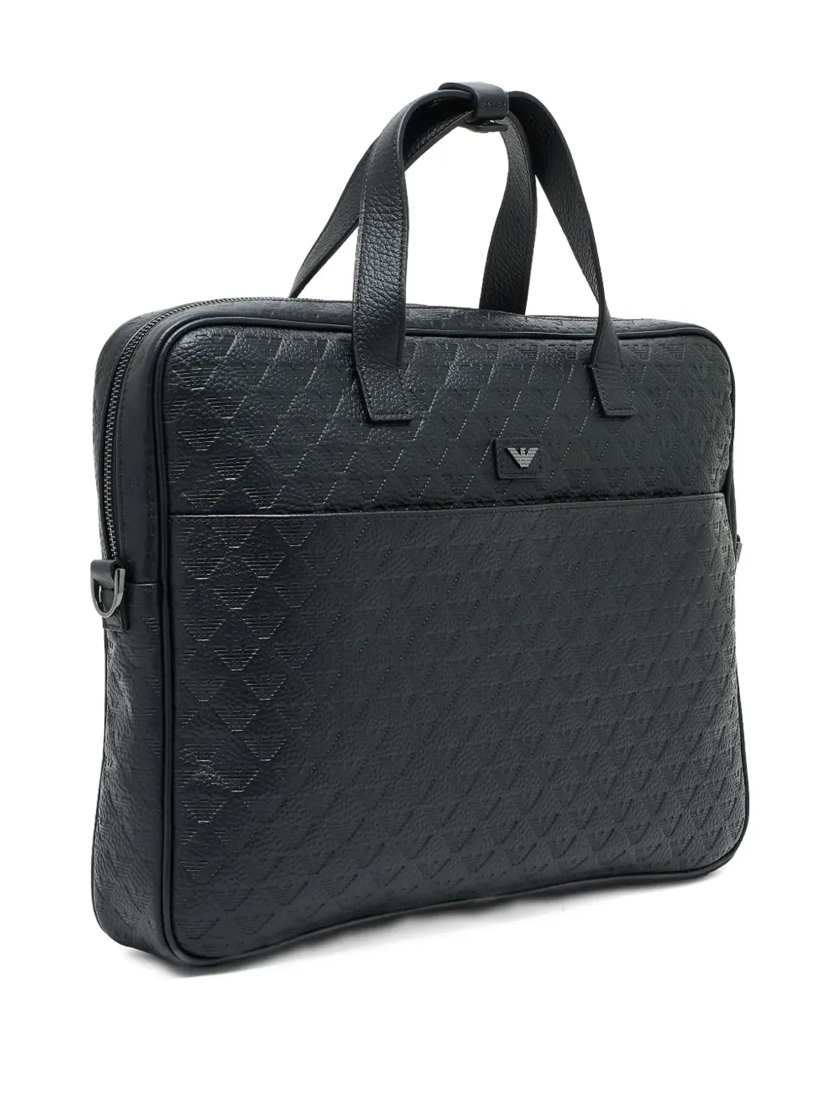 Emporio Armani イーグルモチーフ レザー ブリーフケース ブラック - 画像4