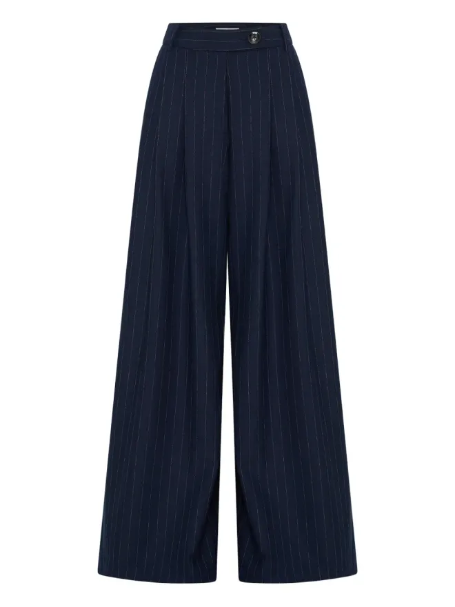 ANNA QUAN Anna Quan ピンストライププリーツディテールパンツ - ブルーの商品画像