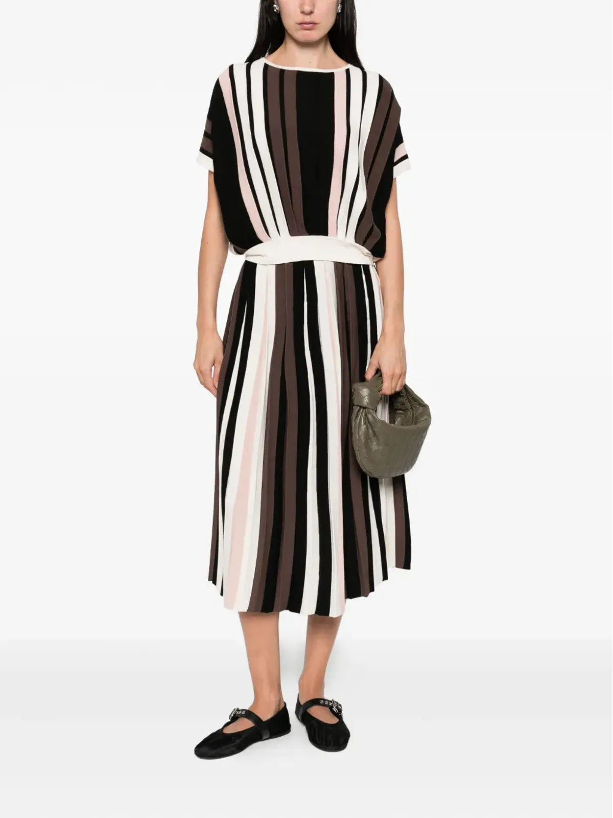 Max Mara ストライプ柄プリーツミディスカート - ブラック - 画像2