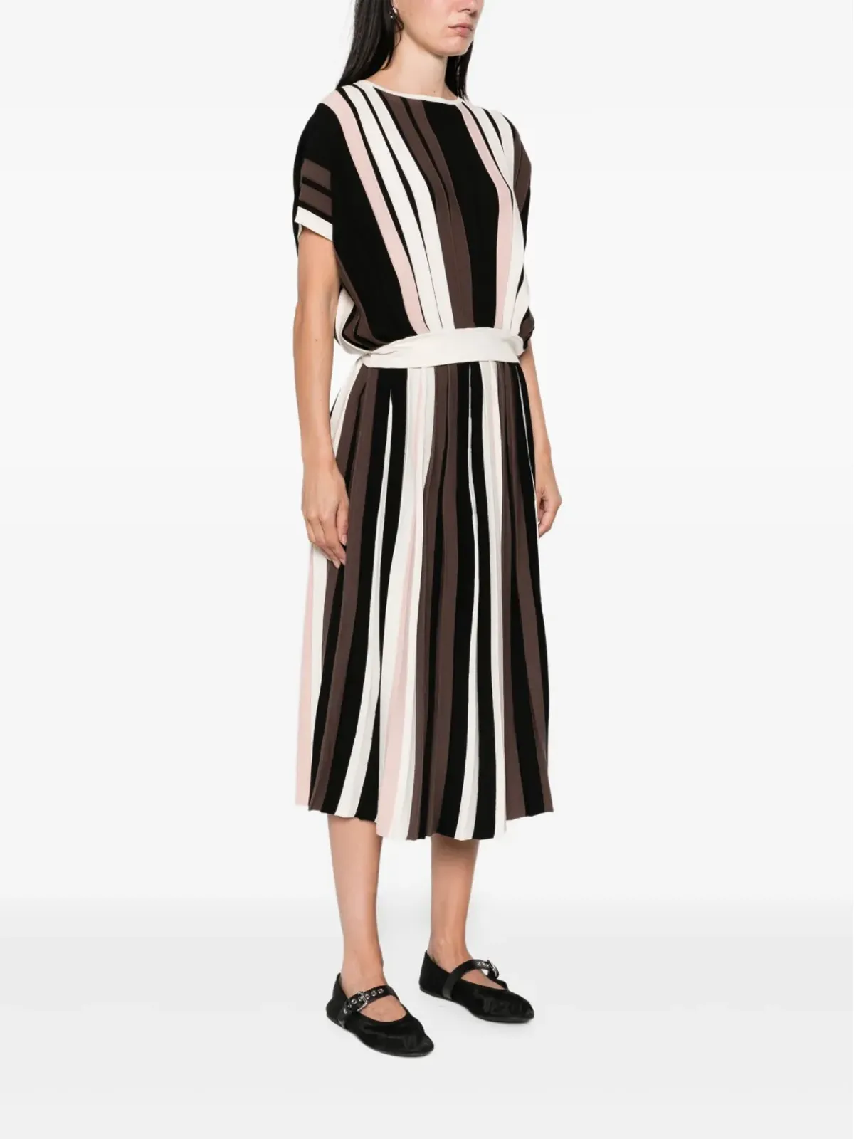 Max Mara ストライプ柄プリーツミディスカート - ブラック - 画像3