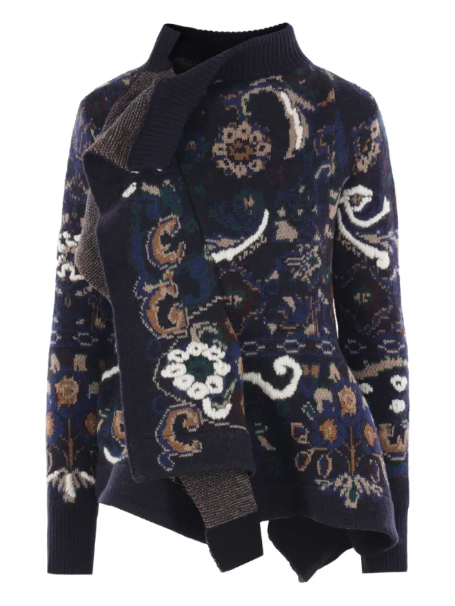 sacai sacai 柄入りフリル付きウールセーター - ブラックの商品画像