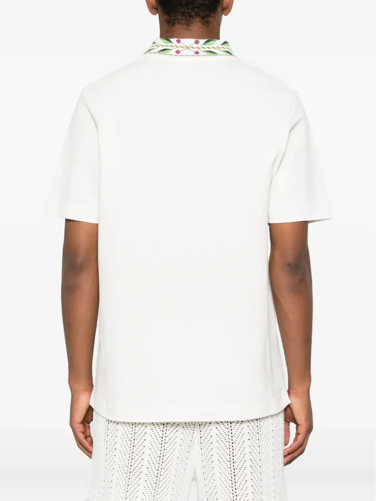 Casablanca embroidered-collar polo shirt - White - 画像3