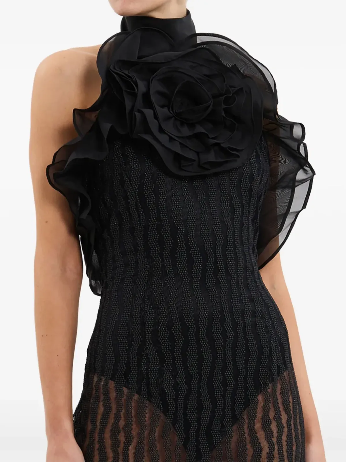 Rebecca Vallance Seraphina rose-embellished sheer dress - Black - 画像4