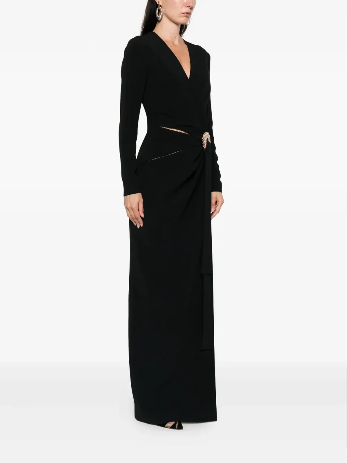 Elie Saab クリスタル装飾のラップマキシイブニングドレス - ブラック - 画像3