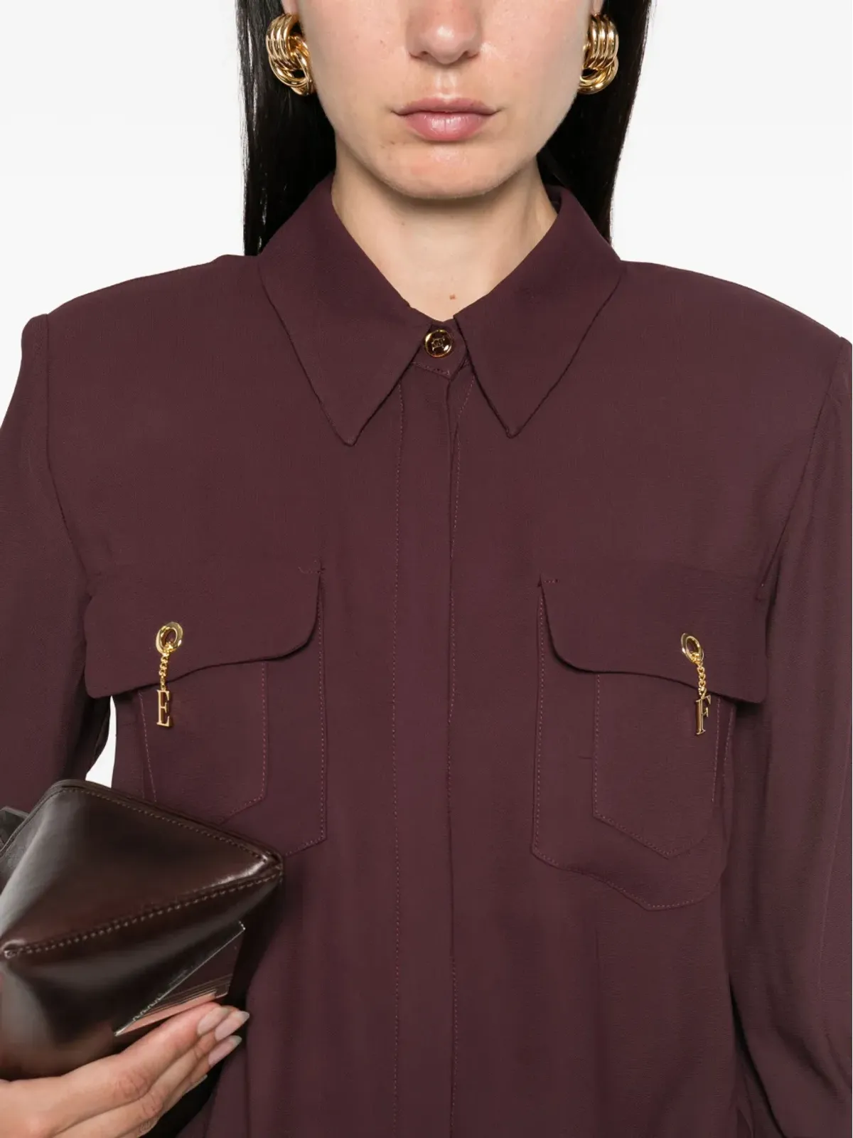 Elisabetta Franchi チャームディテール ポケットシャツ パープル - 画像5
