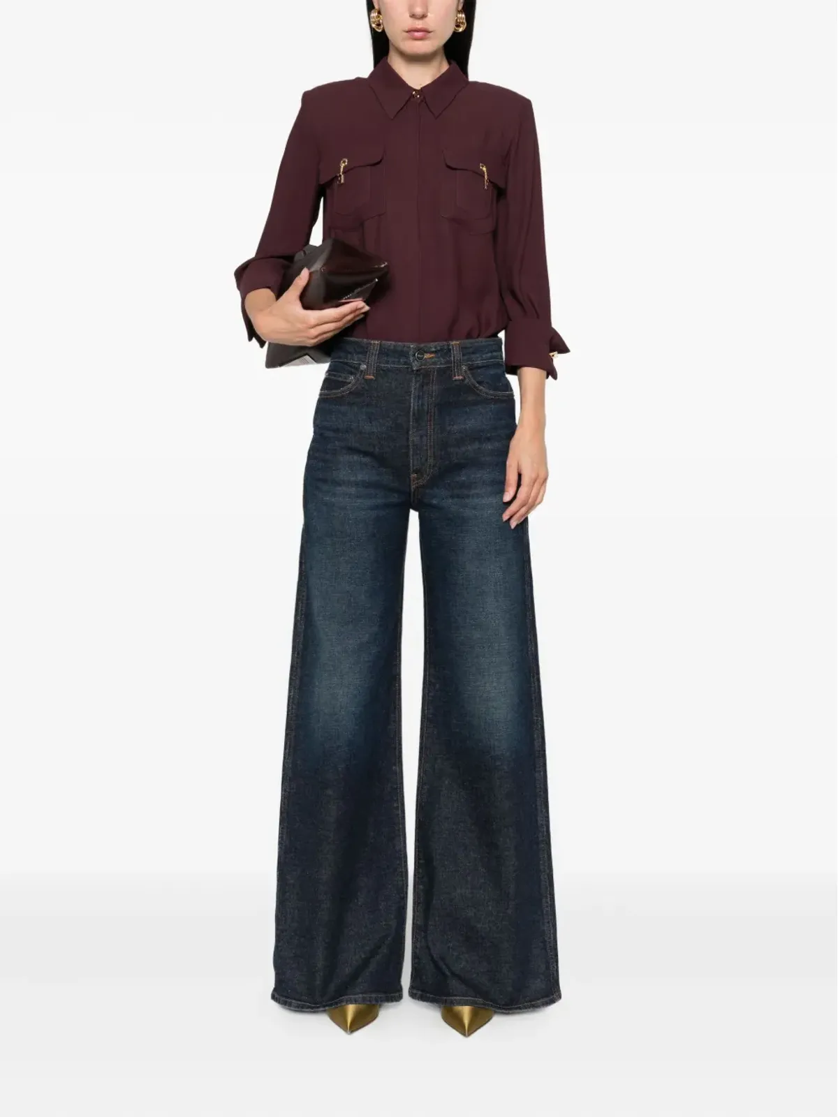 Elisabetta Franchi チャームディテール ポケットシャツ パープル - 画像2