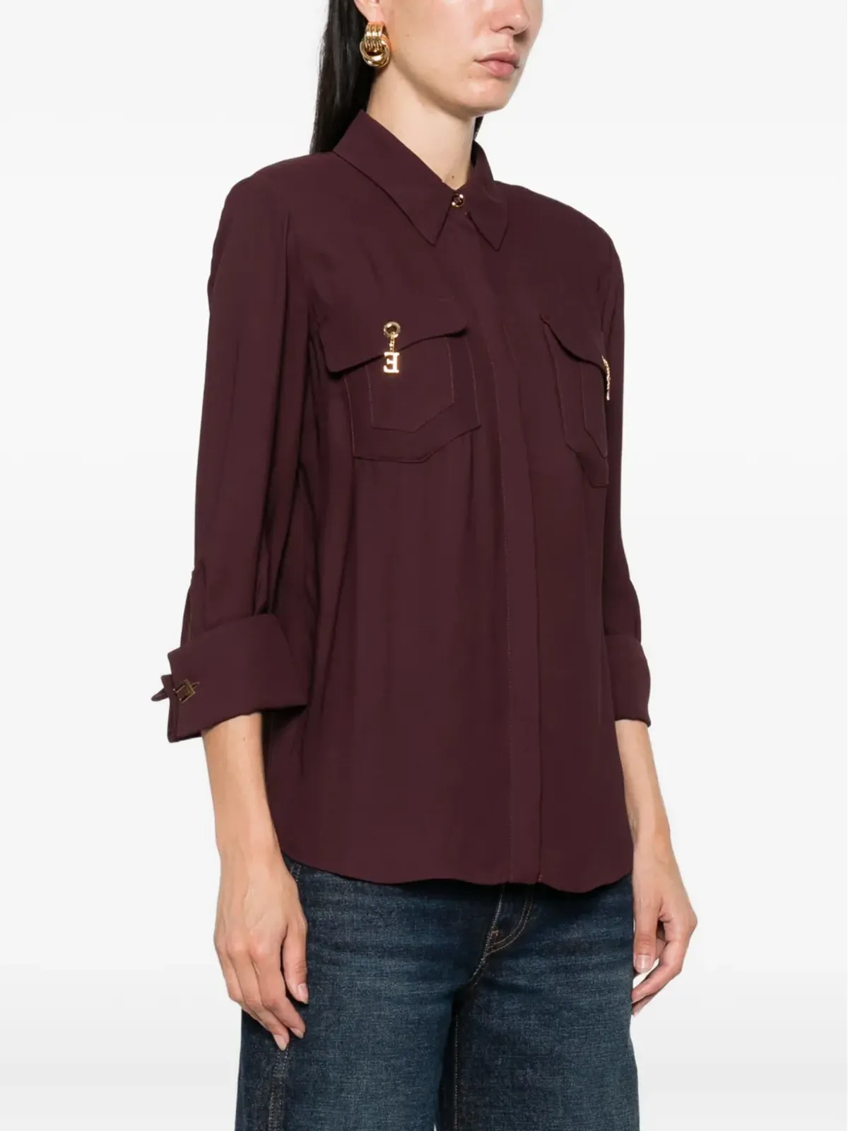 Elisabetta Franchi チャームディテール ポケットシャツ パープル - 画像3