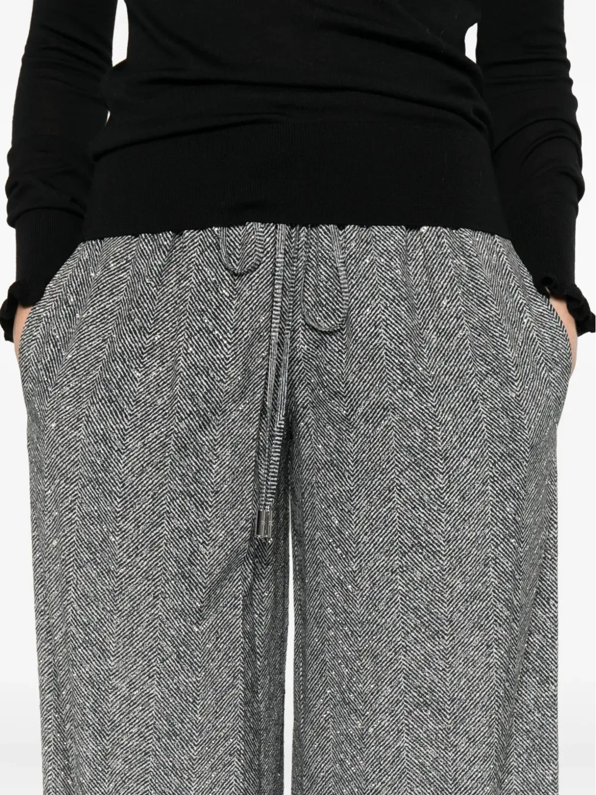 Ermanno Scervino ヘリンボーン スパンコール パンツ - 画像5