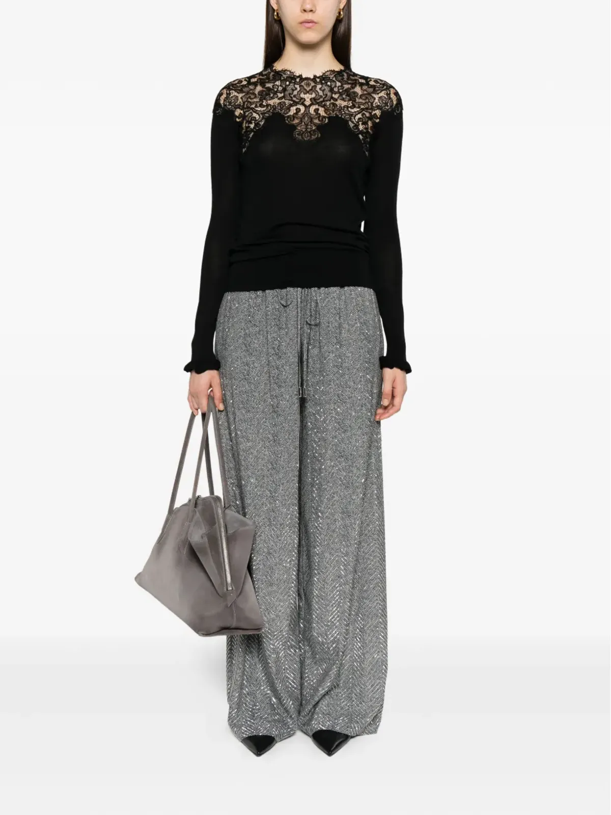 Ermanno Scervino ヘリンボーン スパンコール パンツ - 画像2