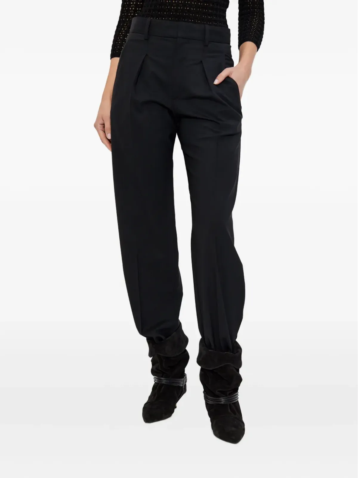 ISABEL MARANT バージンウールブレンド ストレートレッグパンツ ブラック - 画像3