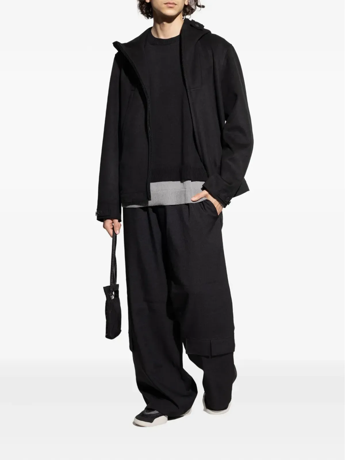 Y-3 フード付きジップフロントジャケット ブラック - 画像2