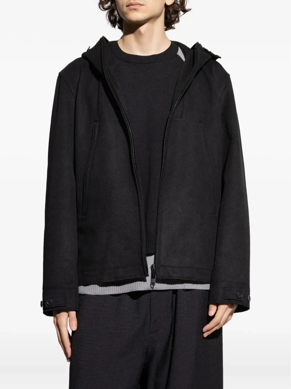 Y-3 フード付きジップフロントジャケット ブラック - 画像3