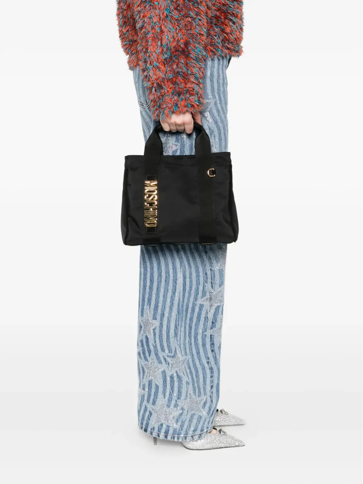 Moschino ロゴプレート付きトートバッグ ブラック - 画像2
