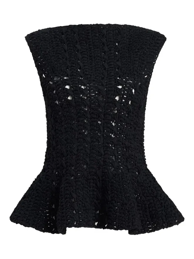 KHAITE KHAITE ユカ クロシェ編み ペプラムトップ ブラックの商品画像