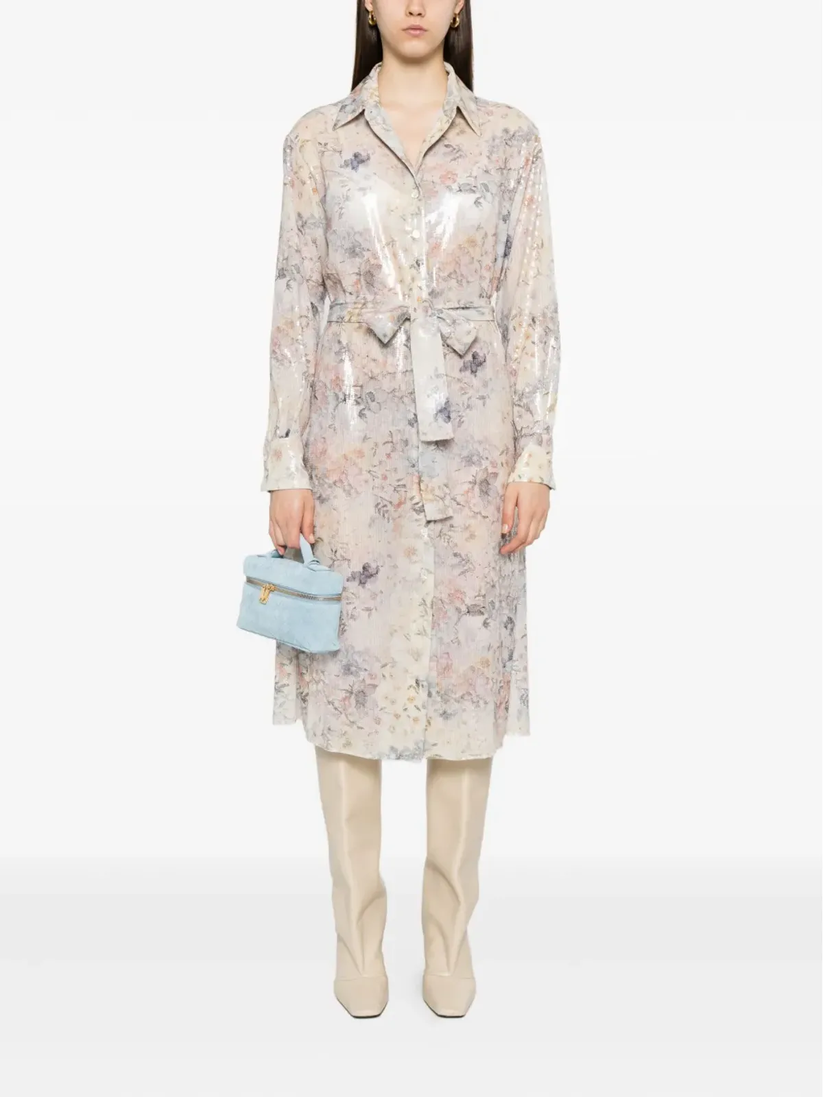 Golden Goose スパンコール付き花柄シャツミディドレス - 画像2