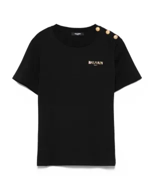 Balmain Kids ボタン装飾ロゴTシャツ - サムネイル1