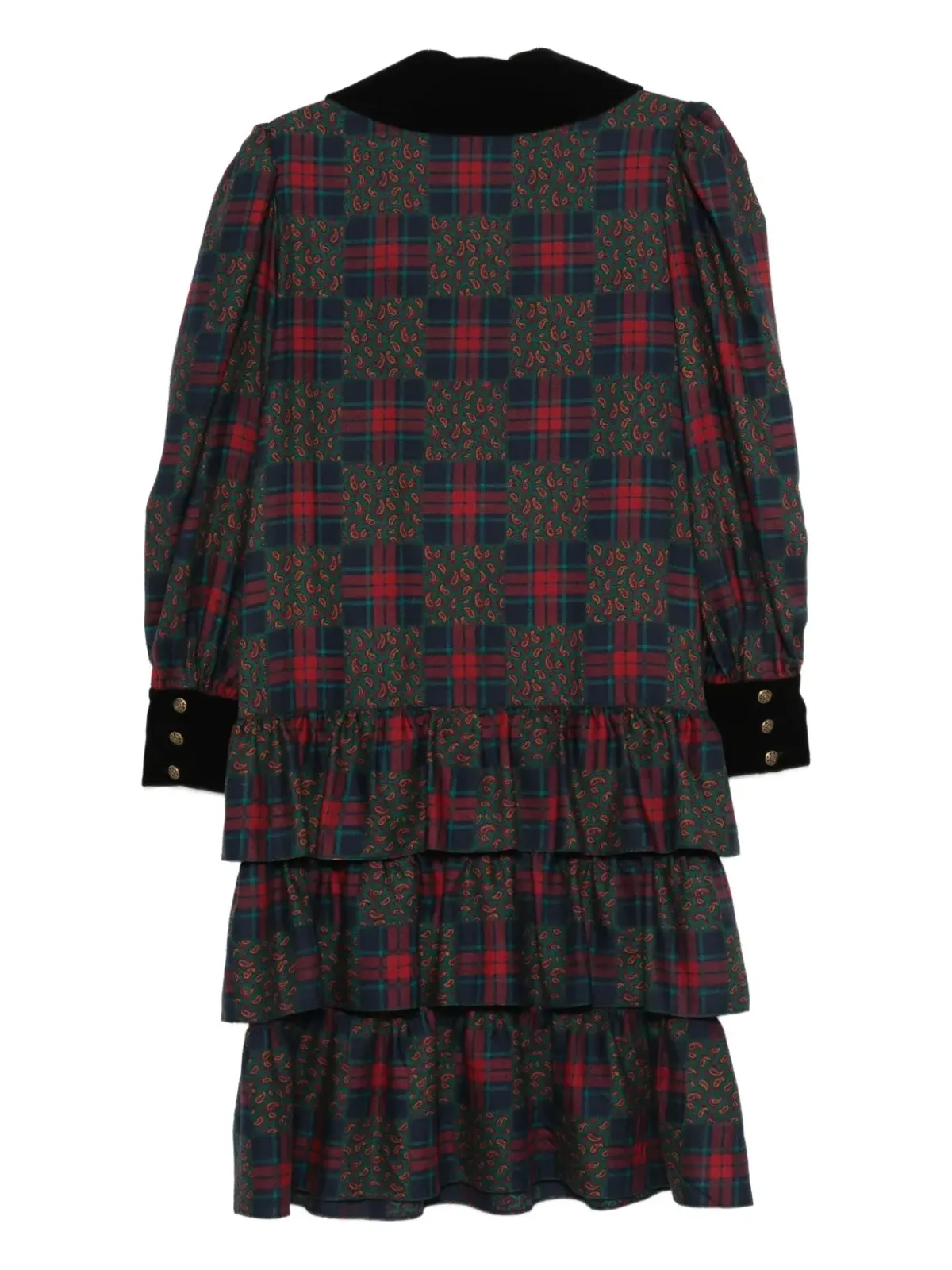 Saint Laurent Pre-Owned 1970s plaid ruffled dress - Blue - 画像2