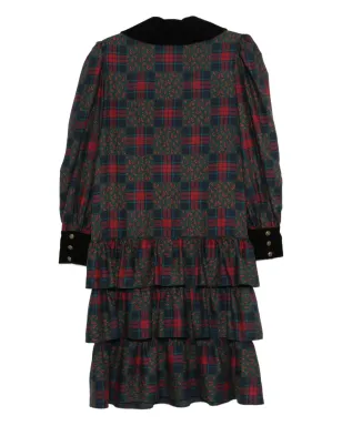 Saint Laurent Pre-Owned 1970s plaid ruffled dress - Blue - サムネイル2