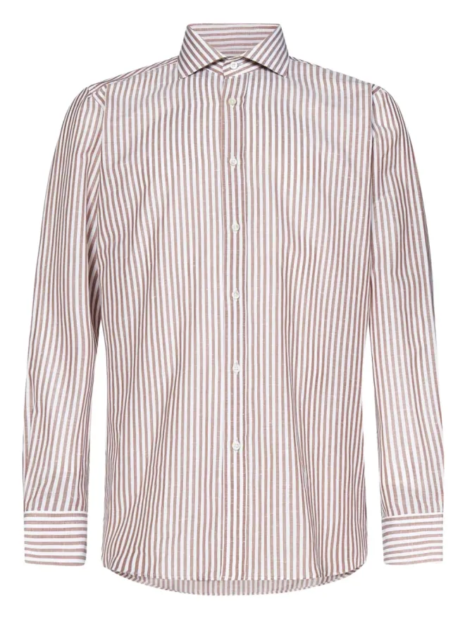 FRANZESE COLLECTION FRANZESE COLLECTION デヴィッド・ベッカム ストライプ スプレッドカラー シャツ - Neutralsの商品画像