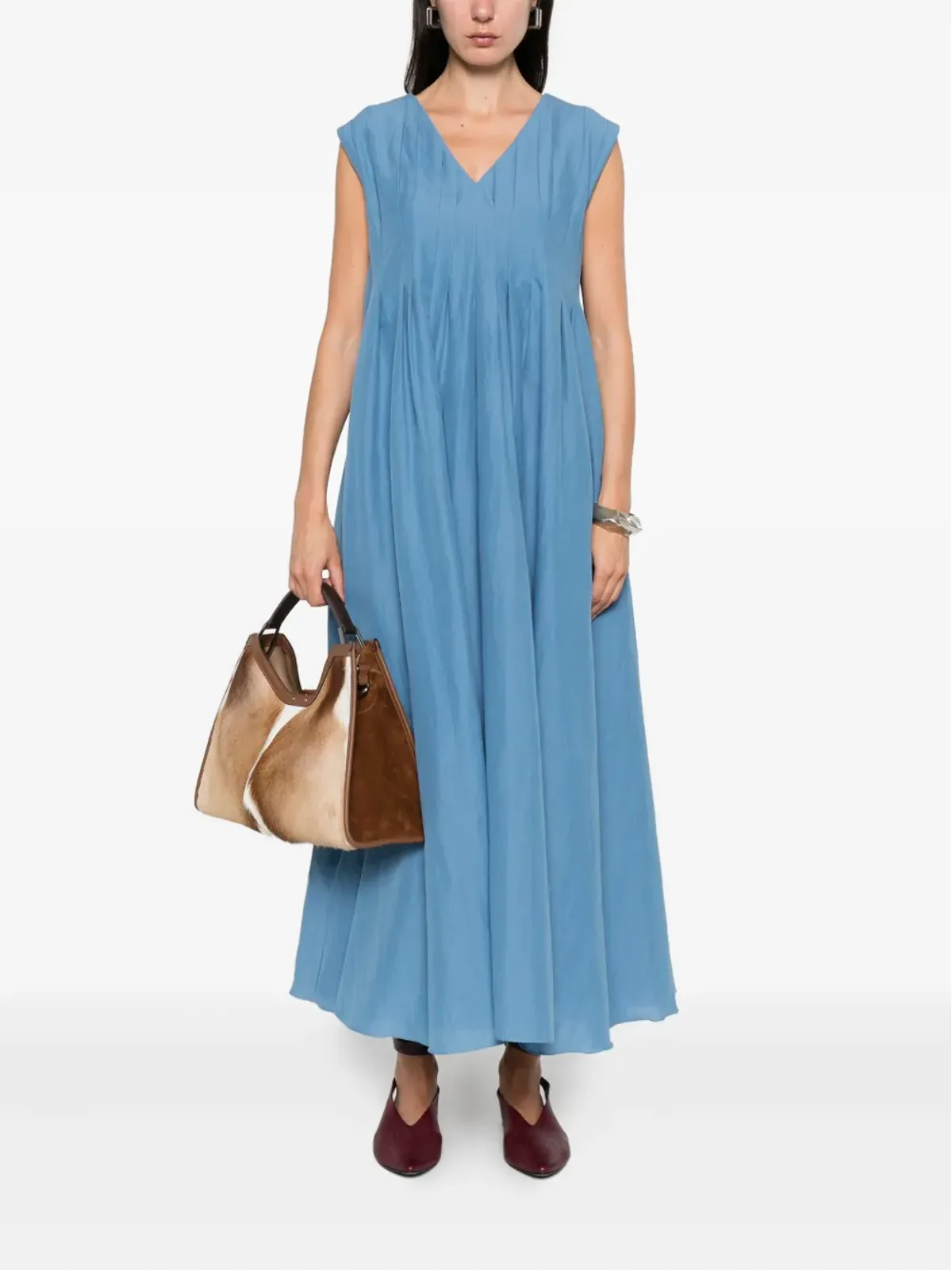 S Max Mara プリーツVネックドレス - 画像2