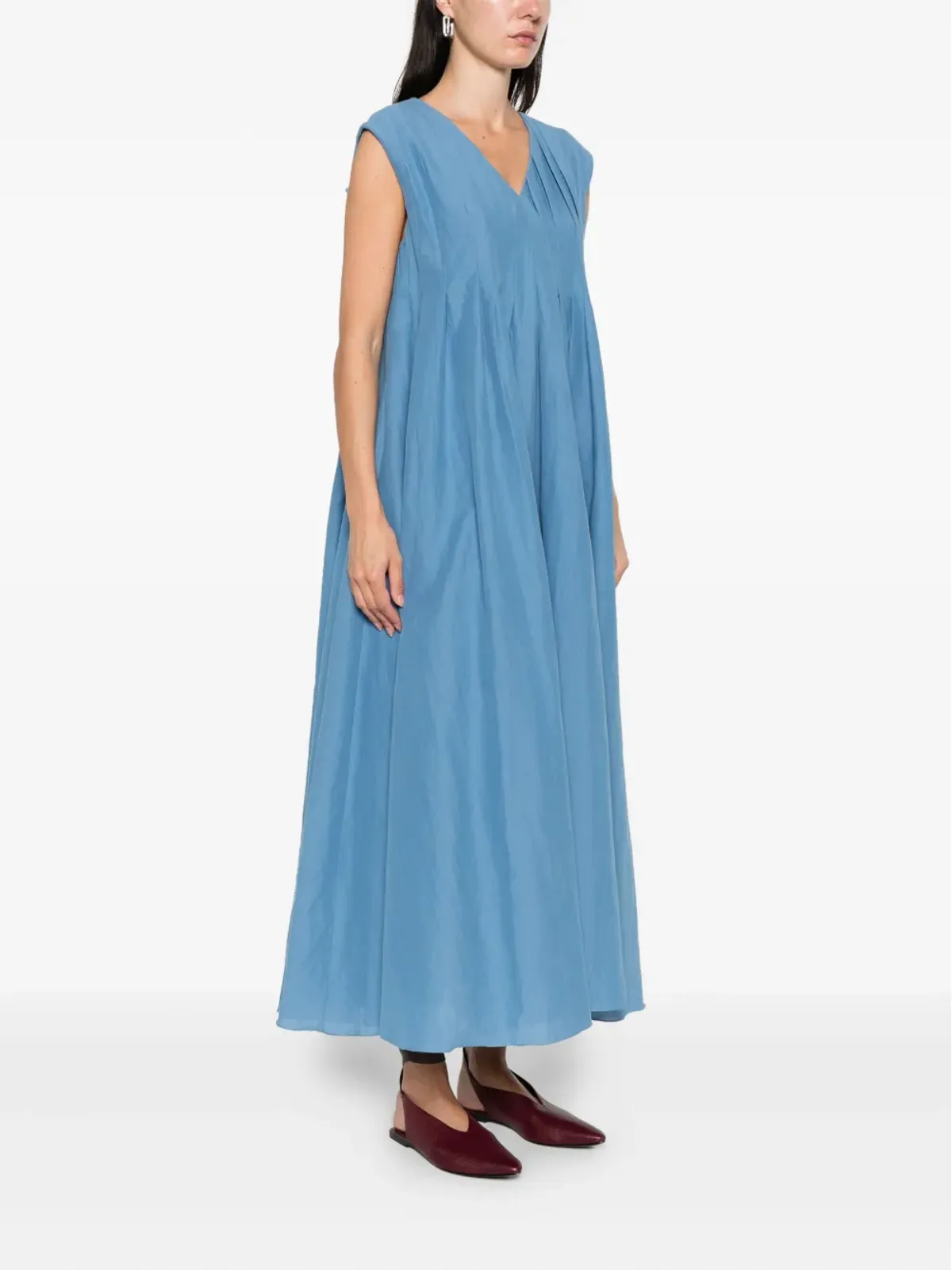 S Max Mara プリーツVネックドレス - 画像3