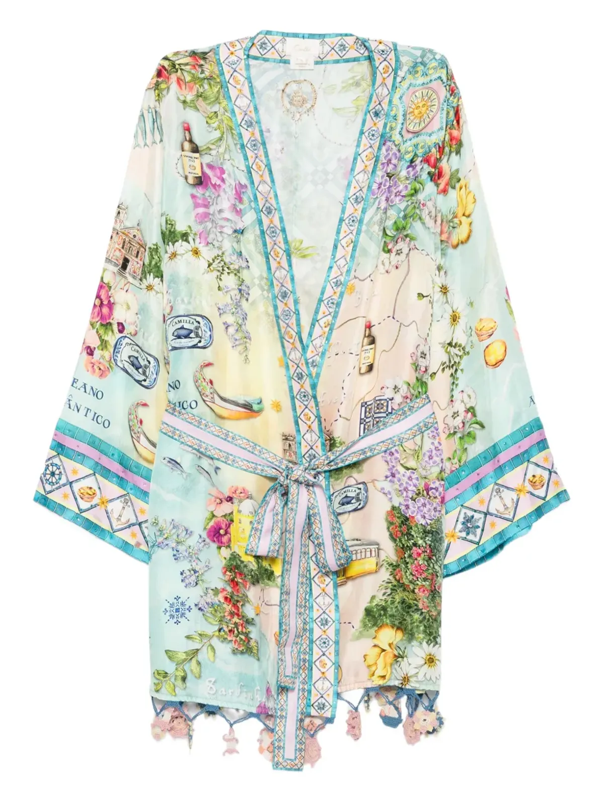 Camilla floral-print wrap cape - Green - 画像1