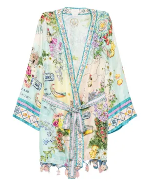 Camilla floral-print wrap cape - Green - サムネイル1