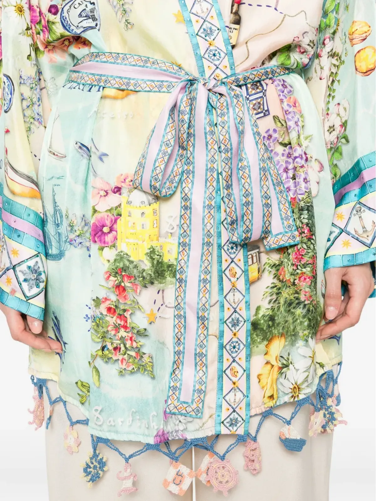 Camilla floral-print wrap cape - Green - 画像5