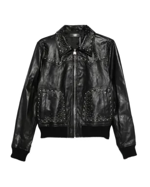 AMIRI クリスタル装飾レザージャケット - ブラック - サムネイル1