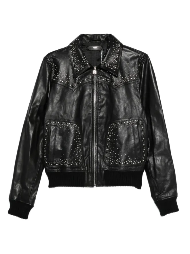 AMIRI AMIRI クリスタル装飾レザージャケット - ブラックの商品画像
