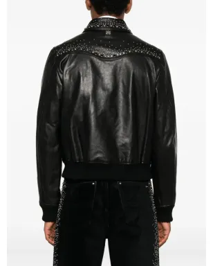 AMIRI クリスタル装飾レザージャケット - ブラック - サムネイル4
