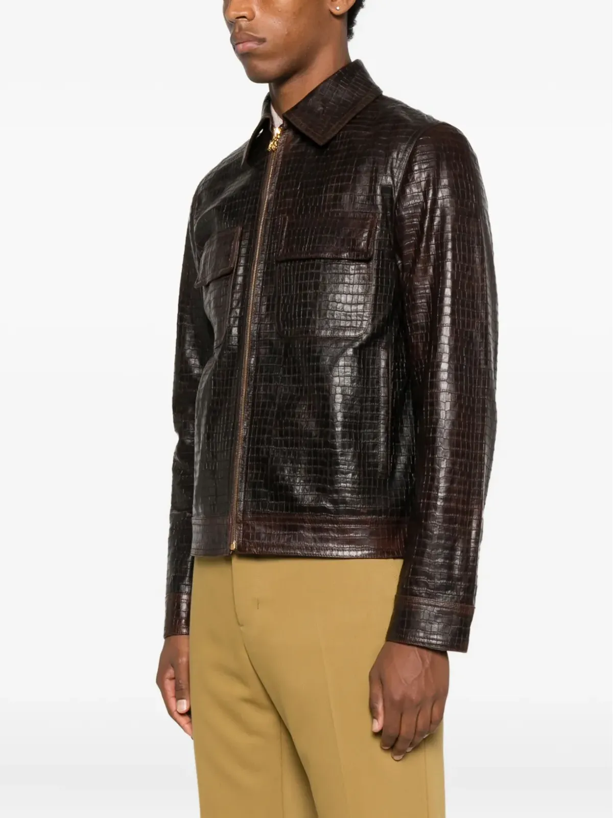 AMIRI エンボスドレザー ジップフロント ジャケット - ブラウン - 画像3