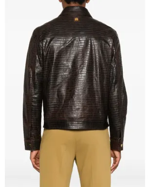 AMIRI エンボスドレザー ジップフロント ジャケット - ブラウン - サムネイル4