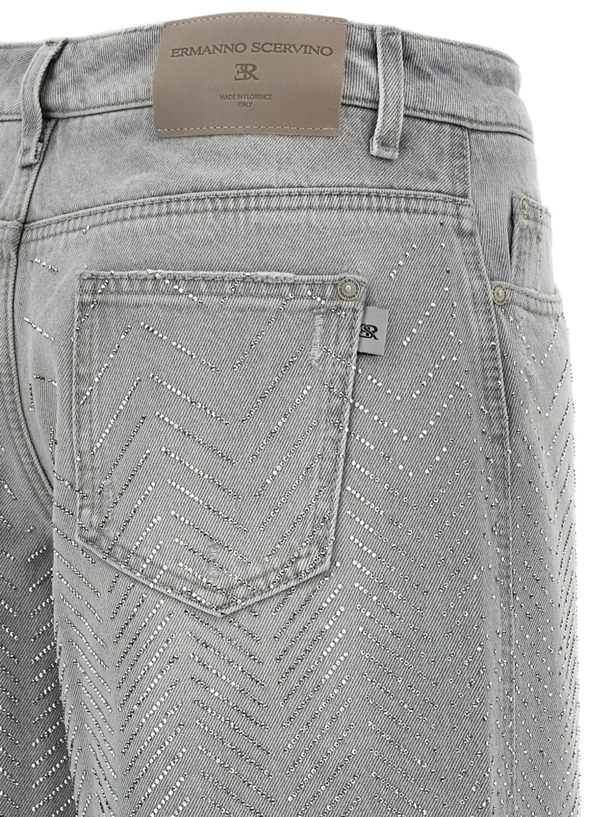 Ermanno Scervino ラインストーンチェブロン コットンジーンズ - 画像4