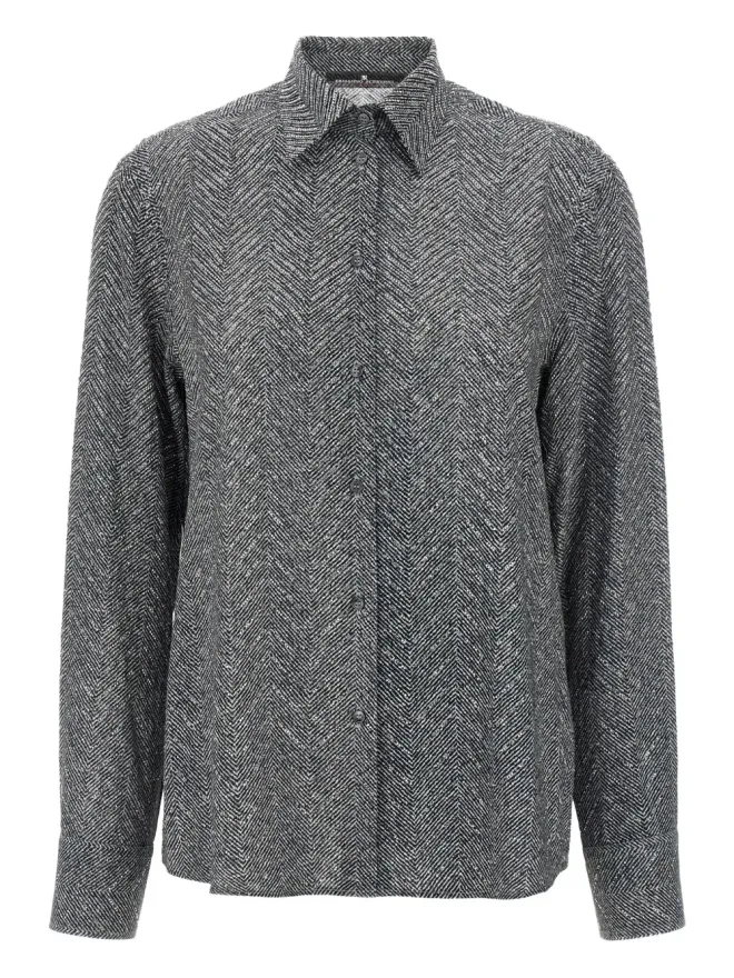 Ermanno Scervino Ermanno Scervino ラインストーン装飾 ヘリンボーン シャツ グレーの商品画像
