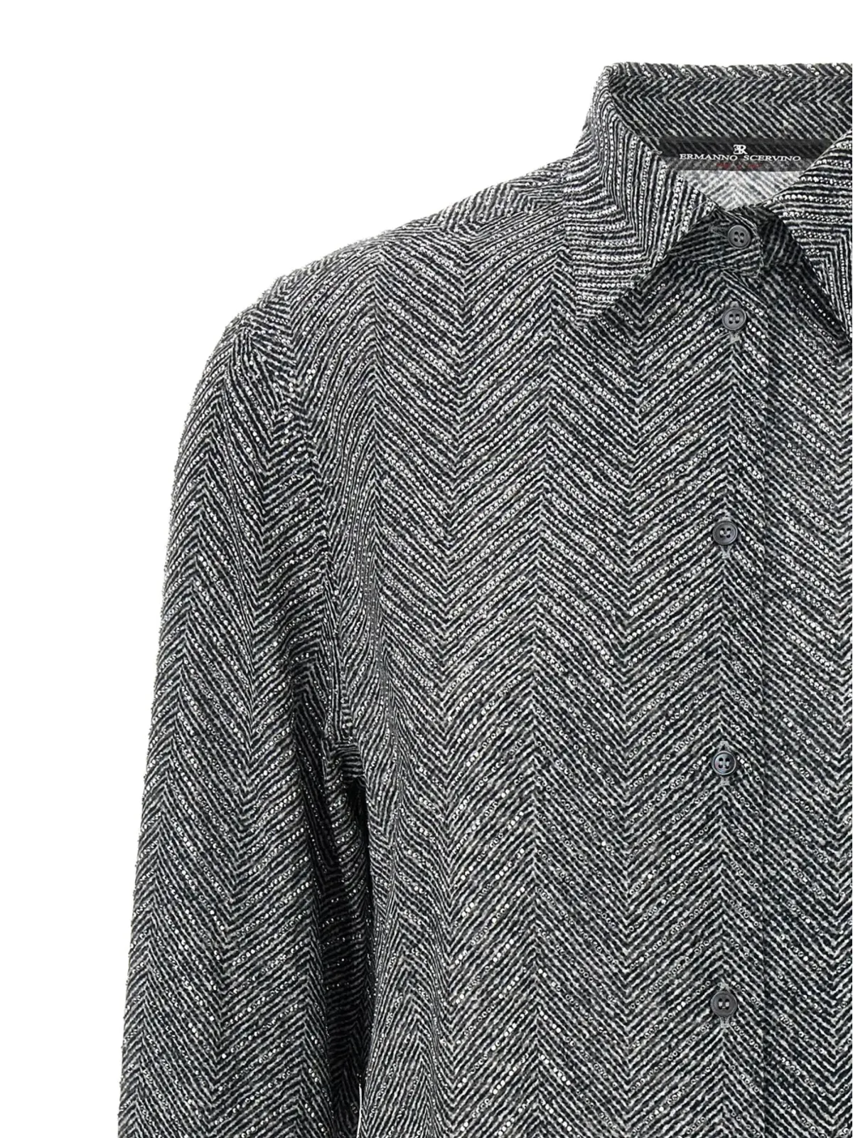 Ermanno Scervino ラインストーン装飾 ヘリンボーン シャツ グレー - 画像3