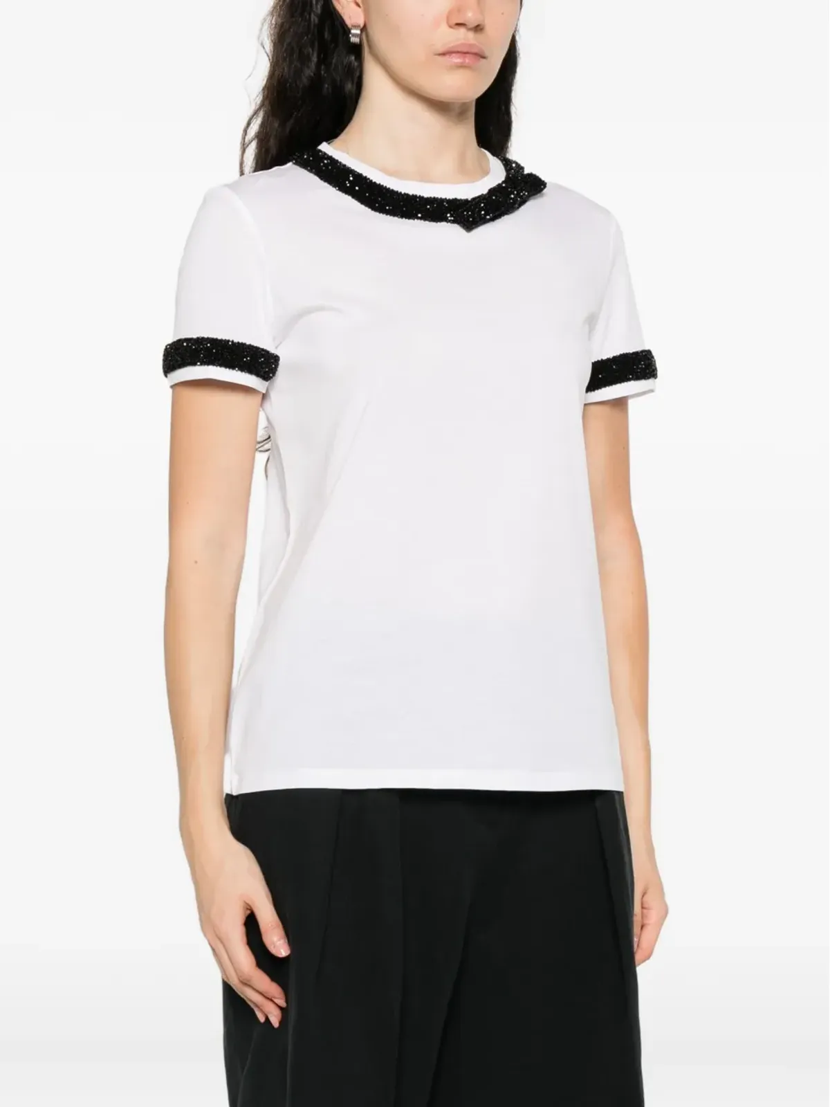 Max Mara エンベリッシュドネックライン コットンTシャツ - 画像3