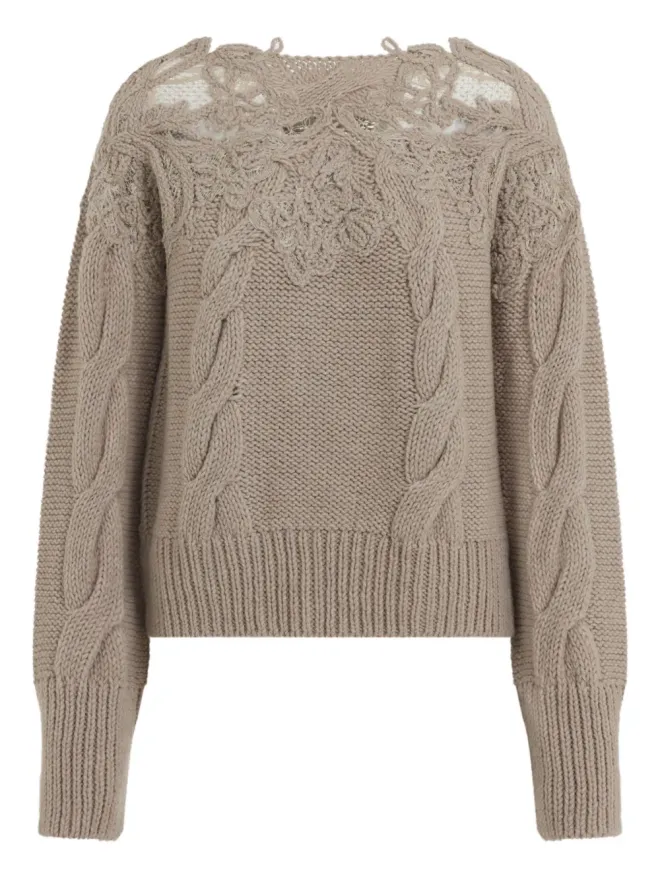 Ermanno Scervino Ermanno Scervino レースインセット ケーブルニットセーターの商品画像