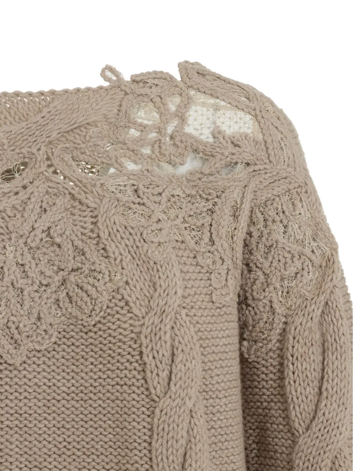 Ermanno Scervino レースインセット ケーブルニットセーター - 画像3